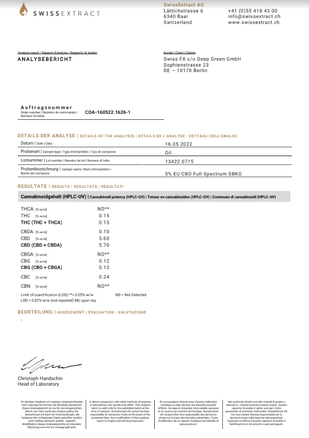 CBD Öl 5% Vollspektrum - Swiss FX